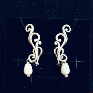VTG Sterling Silver - CAROLYN POLLACK White Onyx Swirl Dangle Post Earrings - 6g